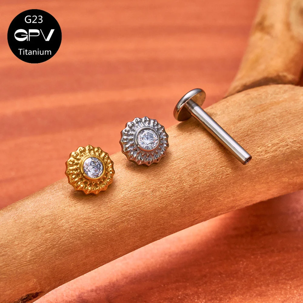 ASTM G23 Titanium Ear Cartilage Nail Internal Thread Round Rectangular Zircon Ear Nail Male and Female Perforated Jewelry