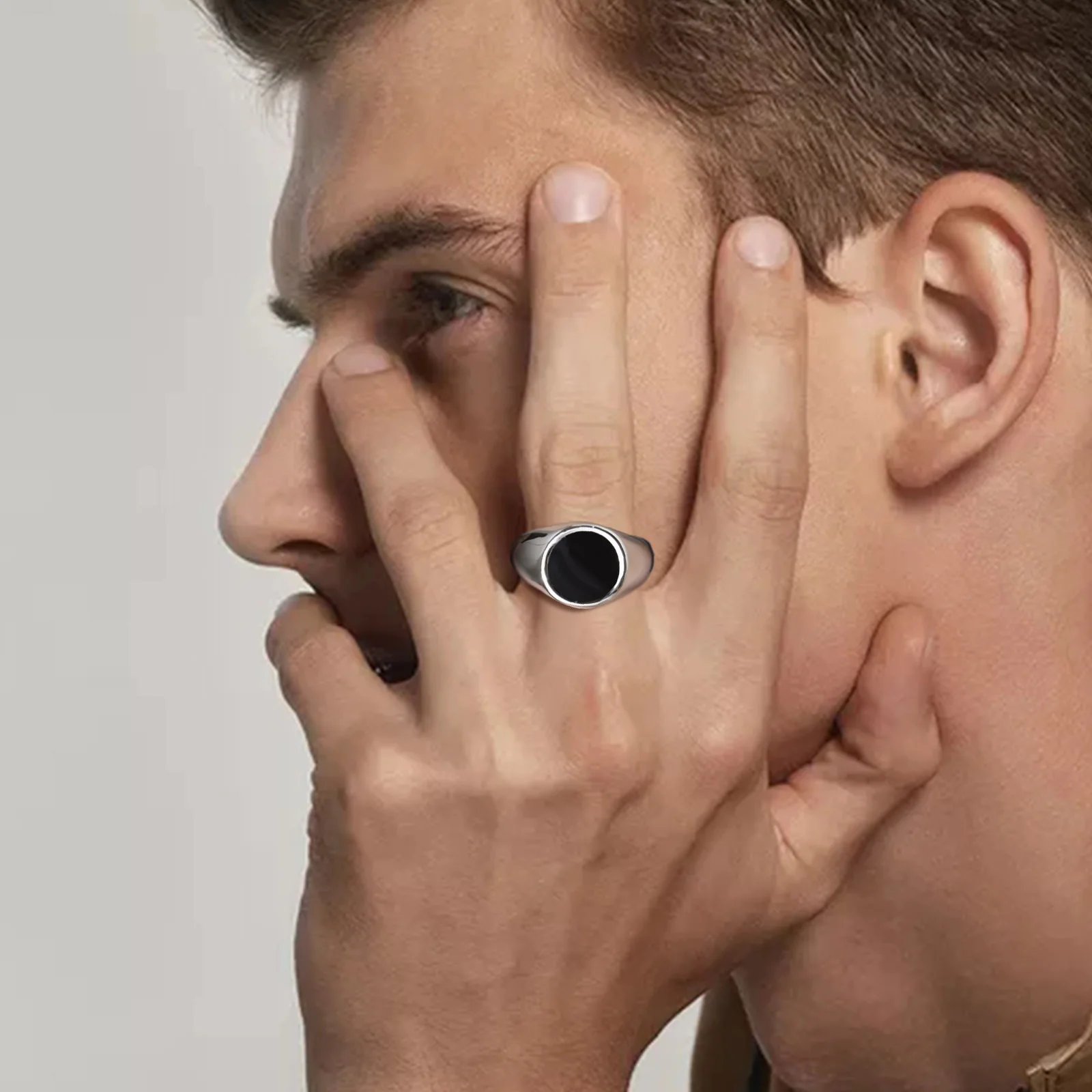 Vnox 13mm Men Signet Rings, Stainless Steel Fingber Band with Enamel Round Top, Never Fade Waterproof Male Boy Cool Punk Ring