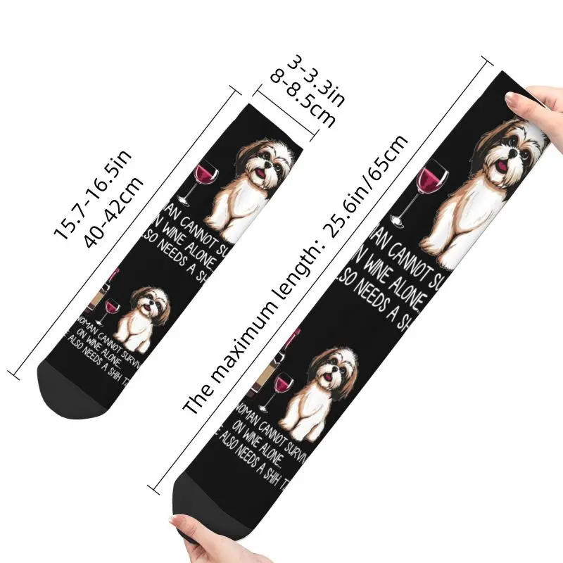 Novelty Men\'s Funny Shih Tzu Dog And Wine Dress Socks Unisex Warm Comfortable 3D Printed Cartoon Puppy Crew Socks