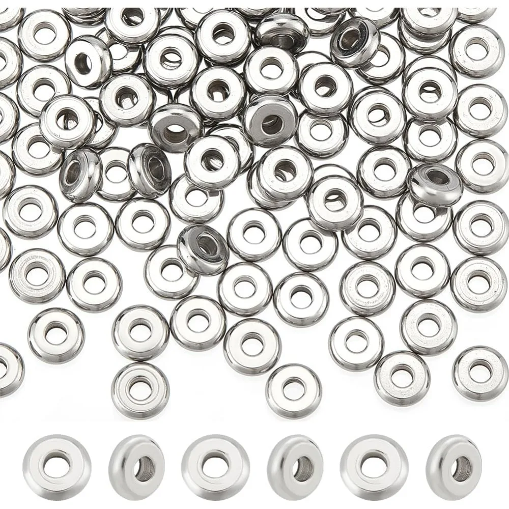 100pcs 6mm Rondelle Spacer Beads Stainless Steel Loose Beads Metal Small Hole Spacer Beads Smooth Surface Finding Kit