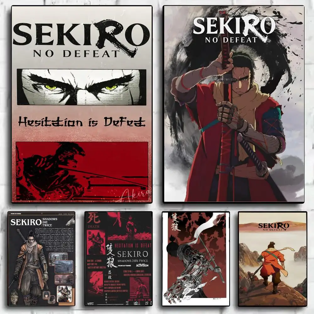S-Sekiro No D-Defeat Poster Self Adhesive Wall Stickers Removable Room Decor Aesthetic Space Murals Fancy Gift