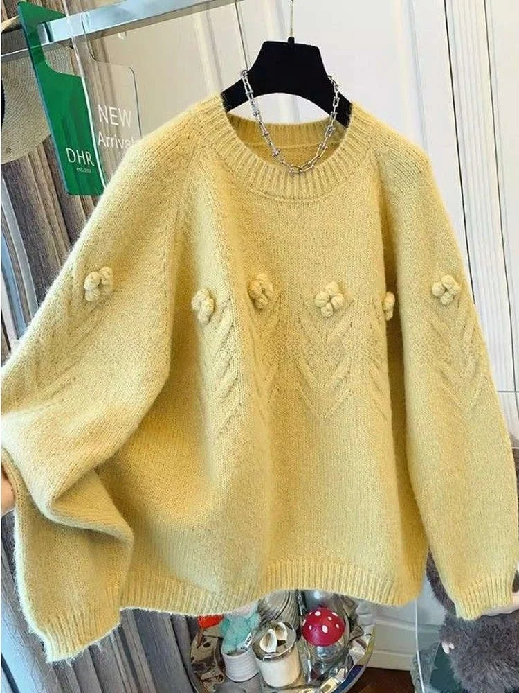 

plus Size Soft Floral Knitted Sweater Women's Autumn Winter Thiened Loose Versatile Comfortable Warm Faionable round Ne...