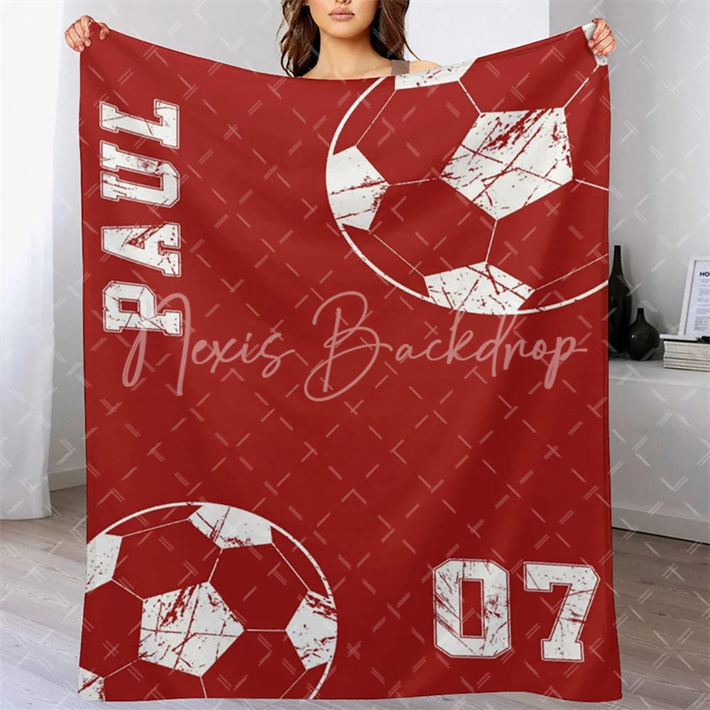 Football Red Jersey Sports Style Custom Name Blanket for Boy, Personalized Team Number Throw Birthday Christmas Gifts Decor