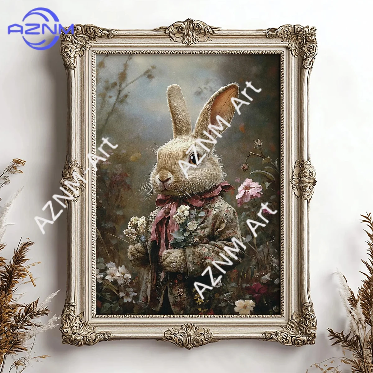 Cute Victorian Bunny Wildflowers Canvas Print Poster Vintage Cottagecore Rabbit Art Prints Nursery Easter Wall Art Home Decor
