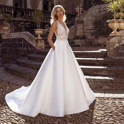 SoDigne A Line Wedding Dress Robe De Mariee Deep V Neck Applique Wedding Dresses For Bride With Pockets Elegant Customized