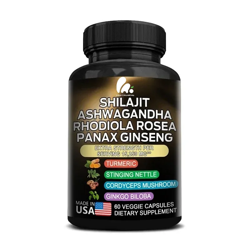 Shilajit Resin Himalaya Capsules - 15250 Mg - Combination of Ashwagandha, Ginseng, Cordyceps, Ginkgo, Turmeric