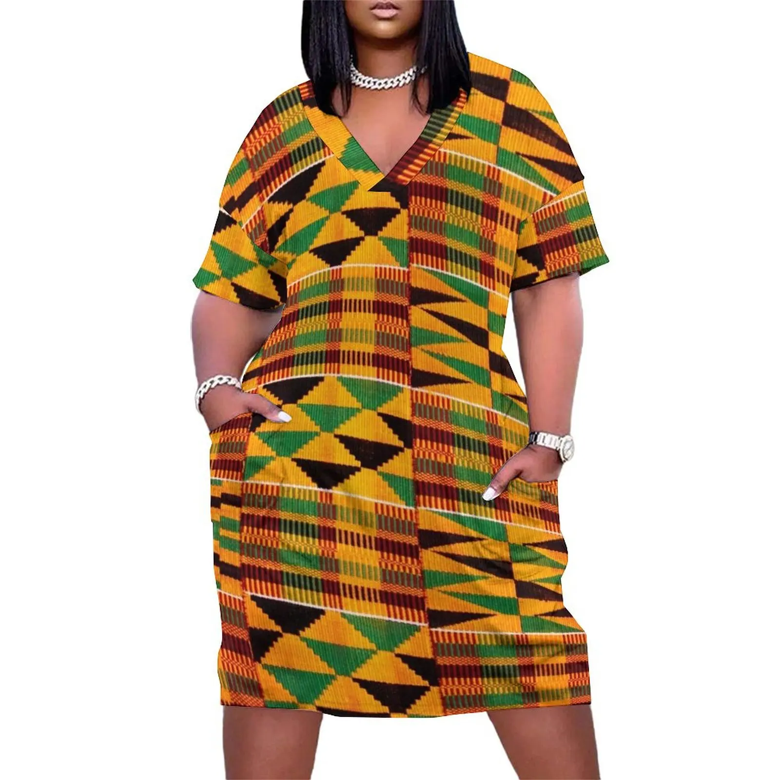 African Pattern Authentic Kente Cloth Pattern African Ghana Design Loose Pocket Dress prom dress 2025 women's luxury party dress