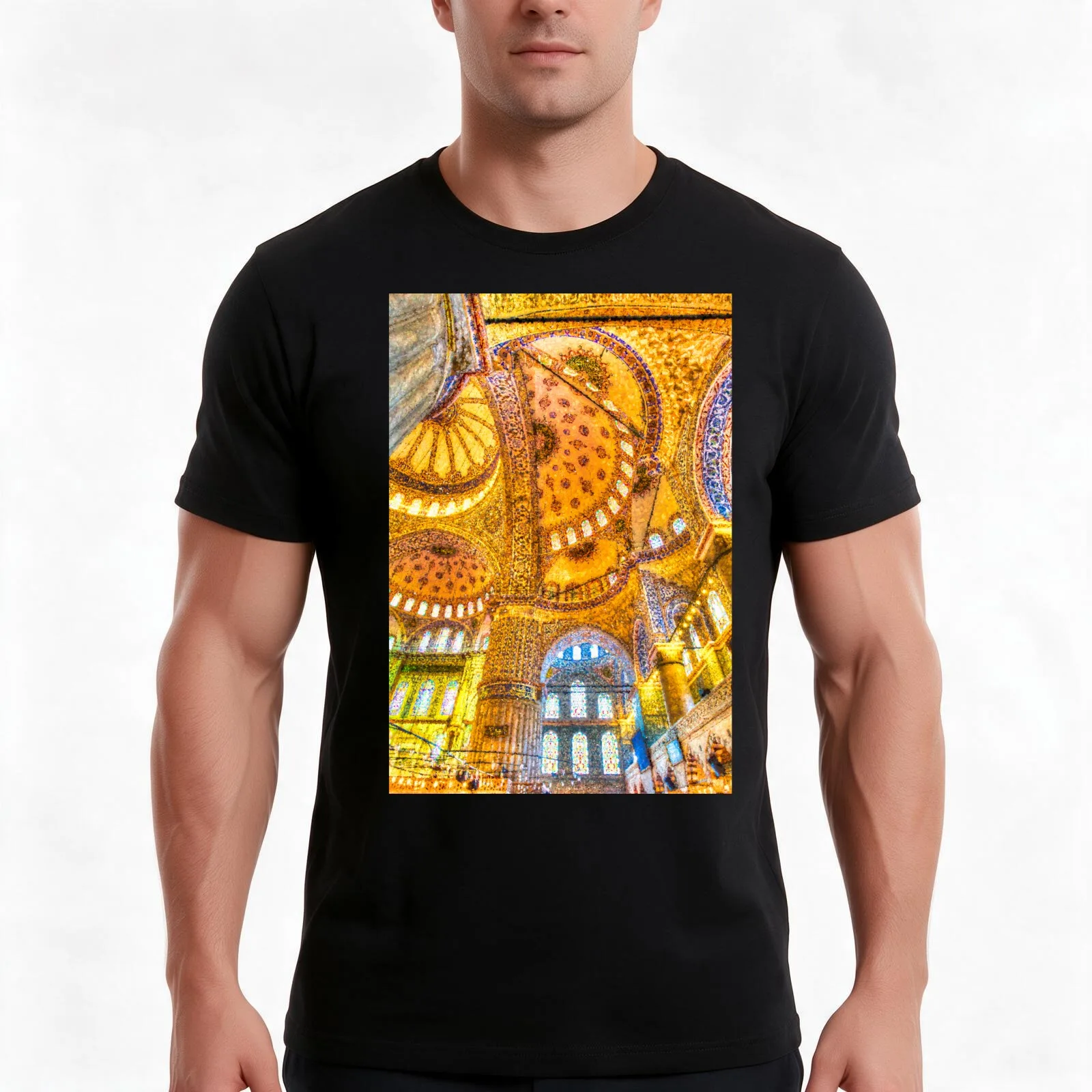 Istanbul Blue Mosque Art T-Shirt, Summer Casual Cotton Tee, Oversized Streetwear Tops, Vintage Graphic Print, Unisex Men Women