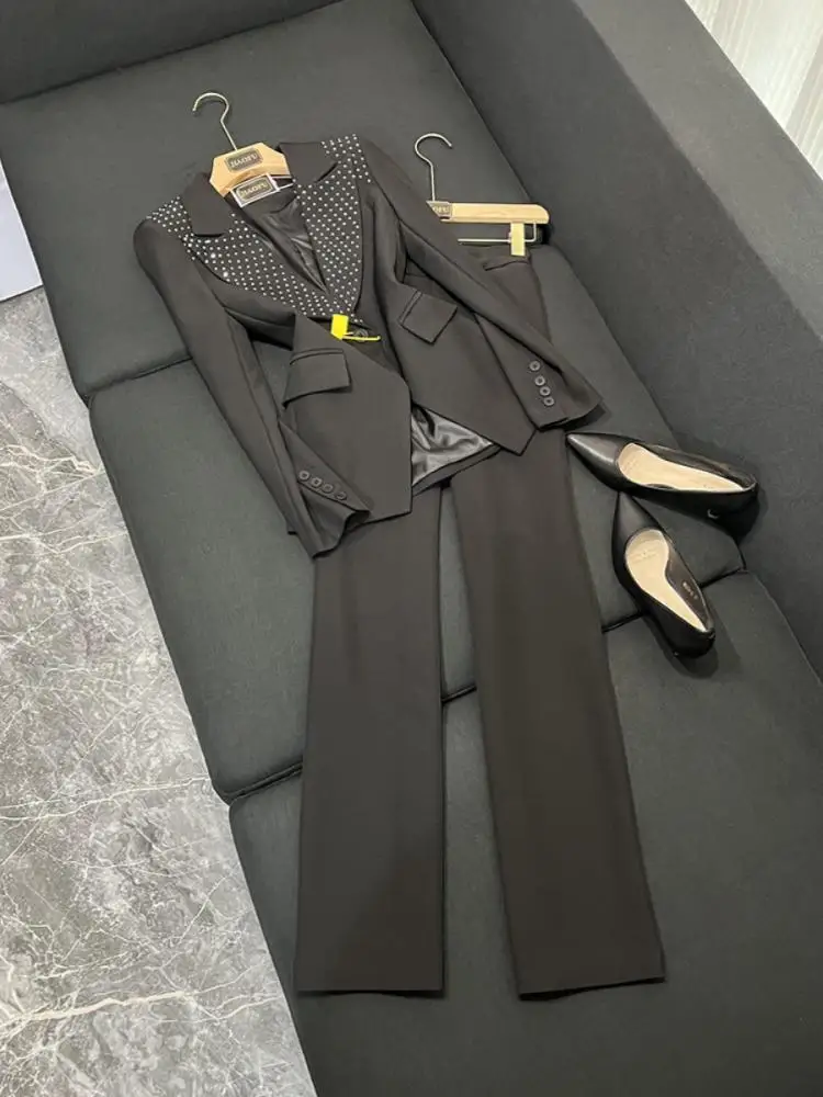 

Комплект костюма Ele Diamond Embellied, женская профессиональная одежда, комплект из двух предметов Godd Sle, C20087, полиэстер