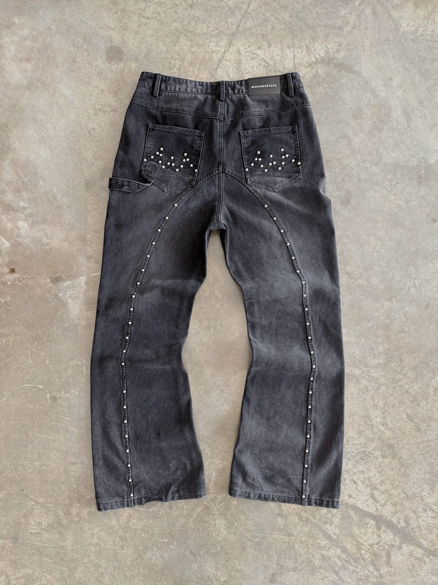 الأمريكية الرجعية حبة التطريز الجينز الرجال النساء موضة الاتجاه السراويل فضفاضة فضفاضة غسلها الهيب هوب موضة نمط زوجين السراويل واسعة