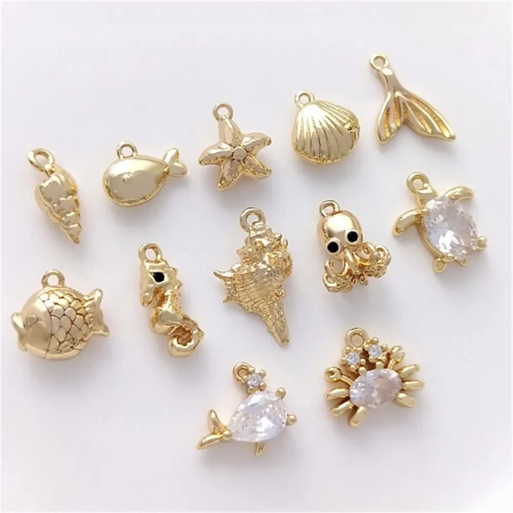 

14K Gold Color Sea Creature Scallop Tail Pendant Handmade DIY Bracelet Ear Accessories Charms Pendant Accessories K533