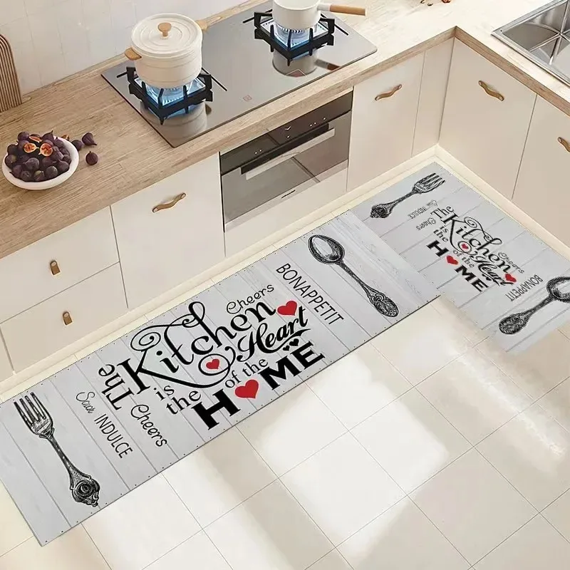 Washable Crystal Velvet Floor Mat Comfortable Soft Standing Mat Kitchen Theme Floor Mat Non-Slip Waterproof