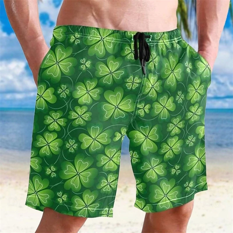 St. Patrick's Day Lucky Beach Short For Men Ireland Flag Festival Funny Gift Board Shorts 2025 Summer Fashion Green Swim Trunks