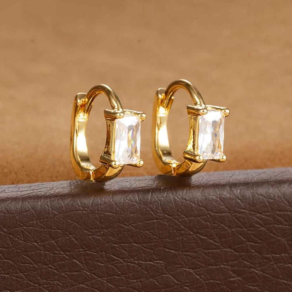 Stainless Steel Geometric Square Minimal Hoop Earring Small Sparkling Cubic Zirconia Crystal Piercing Earrings Jewelry For Women