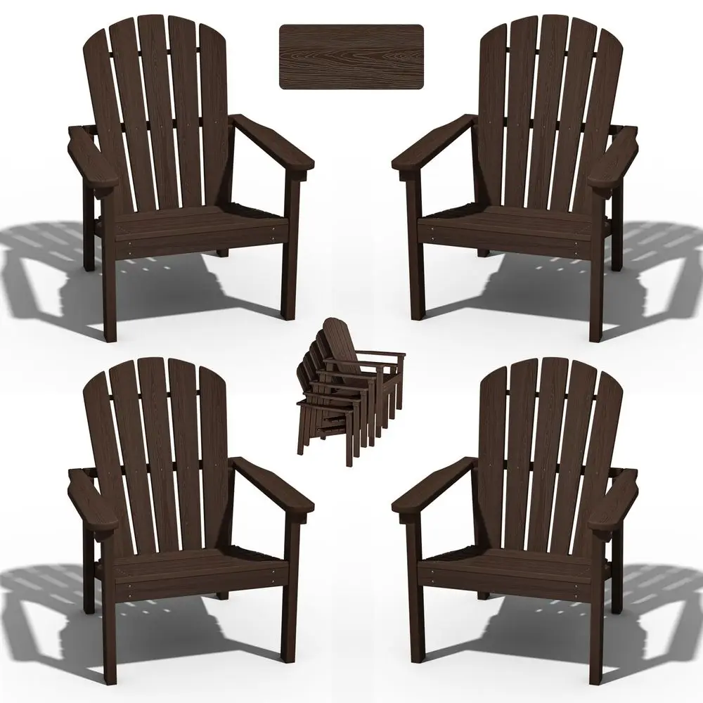 

Compact Stackable Adirondack Chairs Set of 4, 26.3 Wide HDPE Outdoor Patio Chairs Durable, SpaceSaving Design for Porch, Lawn o