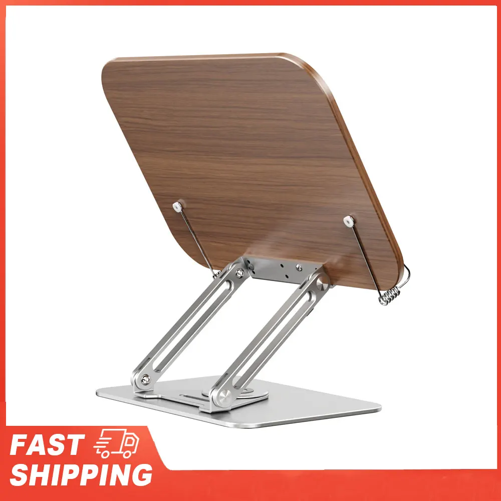 bisofice-desktop-book-stand-wooden-panel-page-clips-foldable-and-angle-for-reading-with-360°-rotating-base-for-textbook