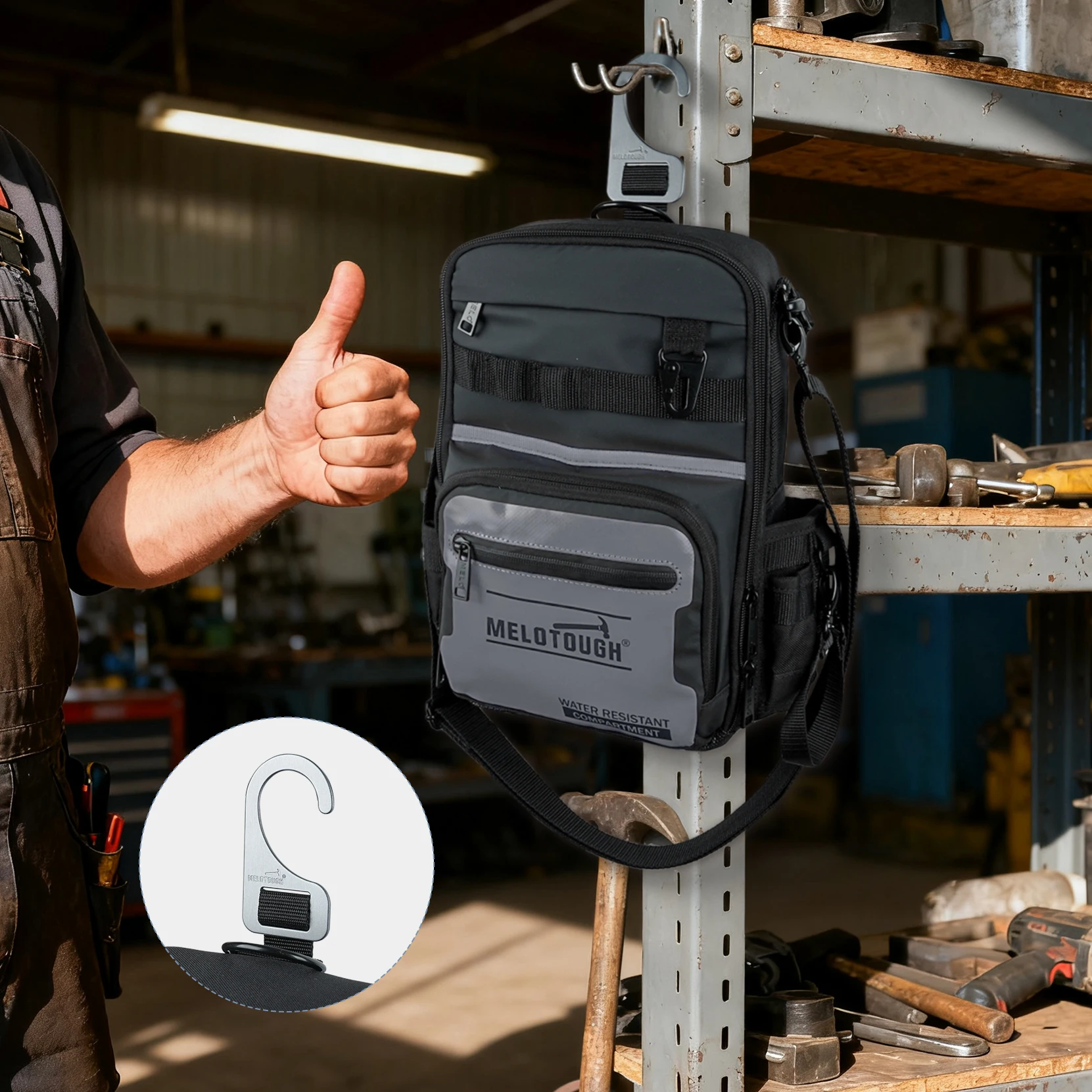 حقيبة ظهر صغيرة للرجال 30 جيوب متعددة التخزين حقيبة أدوات شديدة التحمل مع حزام كتف مزدوج الشكل #5