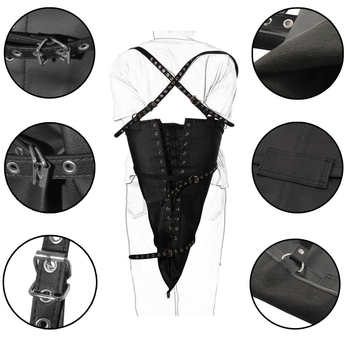 BDSM Sex Restraint Adjustable Leather Back Bondage Armbinder Wrist Cuffs HandCuffs Single Gloves Arm Binder Strap Sex Toys