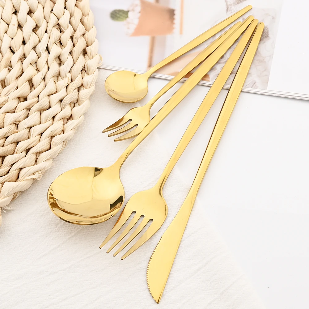 30Pcs White Gold Cutlery Set Stainless Steel Tableware Knife Cake Fork Spoon Dinnerware Set Kitchen Flatware Silverware