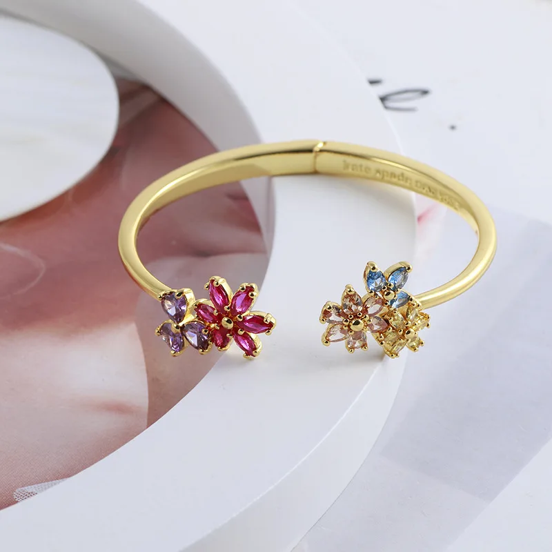 

Jewelry 1:1 Quality Open Bangles Flower Bracelets For Women bridesmaid gift handmade pulseras mujer gold jewelry