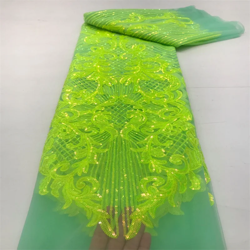 Latest French Mesh Lace Fabrics 2024 Green High Quality Embroidered Tulle Sequins African Lace Fabrics for Women Evening Dress