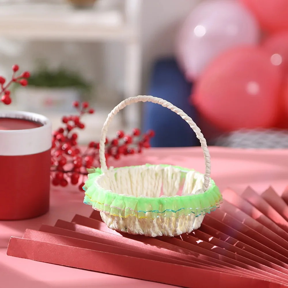 Mini Wedding Handhold Weaving Flower Basket 6Colors with Handles Lace Hand Basket Imitation Vine PE Braid Storage Baskets