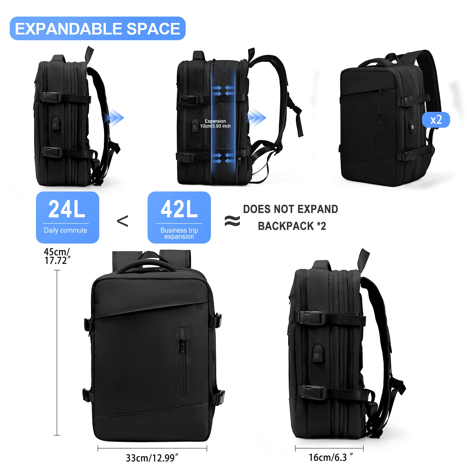 Men Backpack Travel Backpack Expandable USB Bag Large Capacity Laptop Bag Classic Business Carry On Luggage Bag Men\'s Backpack