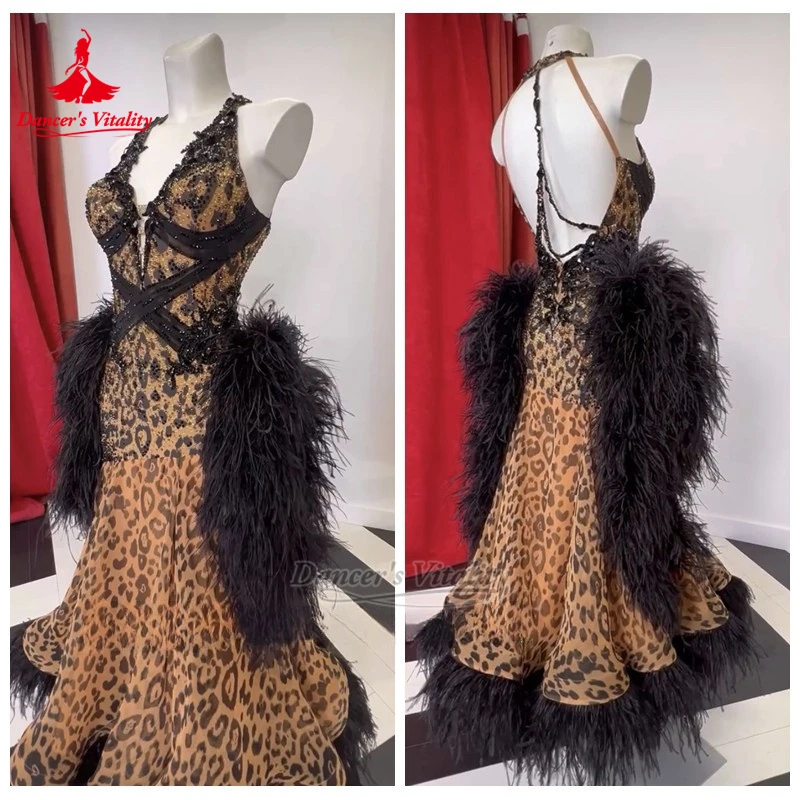 International Championship Adult Female Waltz Tango Foxtrot Quickstep Leopard Print Dresses Advanced Customize Dancer's Vitality