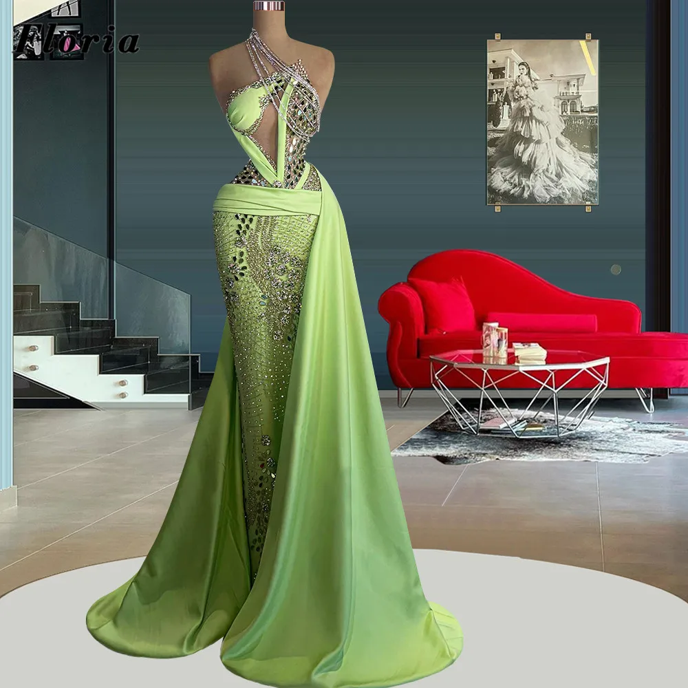 Floria Green Long Party Dresses Remove Skirt Evening Gowns Dubai Arabic Beading Mermaid Prom Dress 2022 Celebrity Dresses Custom