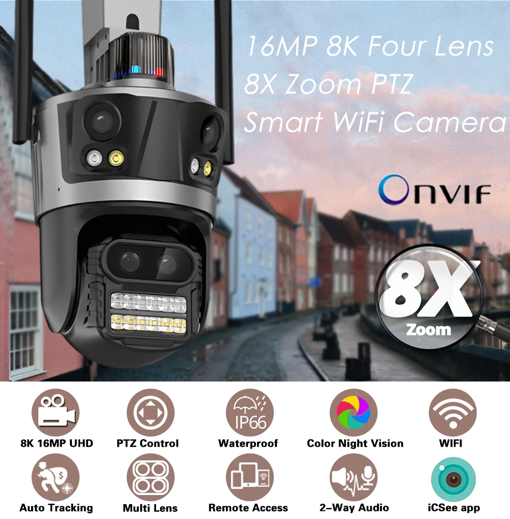 8k 16mp Video überwachungs kamera wifi cctv 8x Zoom Outdoor Wireless Sicherheit IP-Kamera ptz vier Objektive Wi-Fi-Kameras icsee – Detail 1