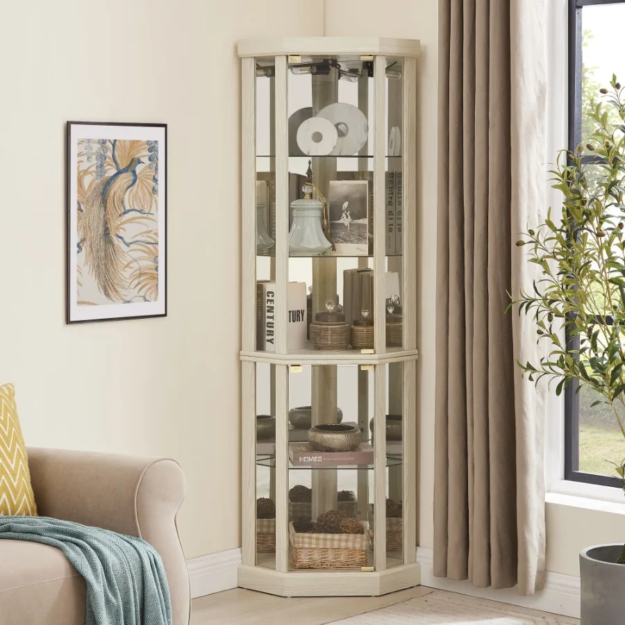 

Corner Lighted Curio Cabinet Corner Glass Cabinet Lighted Curio Cabinet Corner Display Case for Living Room Curio Cabinet Antiq