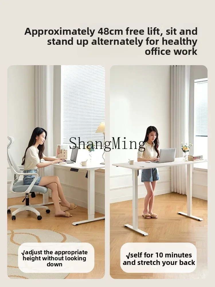 

CLL Electric Height Adjustable Desk Legs Solid Wood Desk Computer Desk Home Use White Study