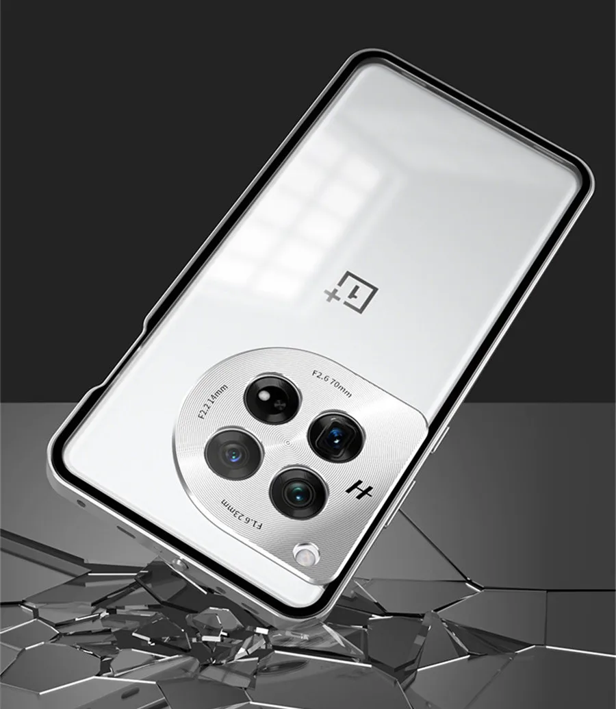 For OnePlus 12 Case,Metal Aluminium Magnet Shockproof Shell,Camera Protection Back Transparent Phone Case Funda For Oneplus 12