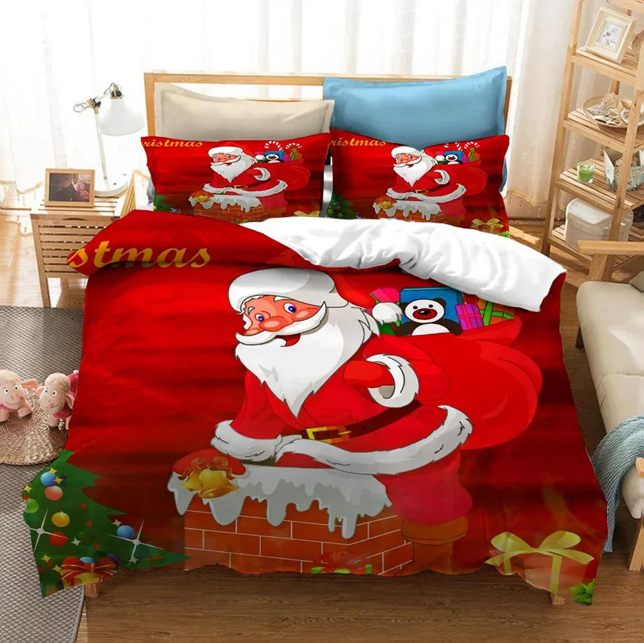 Santa Claus And Dog Bedding Set Merry Christmas Gift Queen Twin Single Size Duvet Cover Set Pillowcase Home Textile Luxury