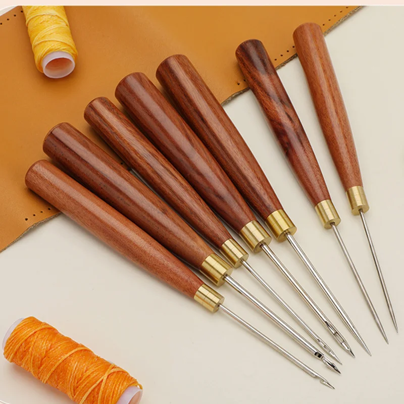 Sewing Stitching Awl Professional Leather Walnut Handle Awl DIY Tools For Leather Craft Stitching Sewing Accessories