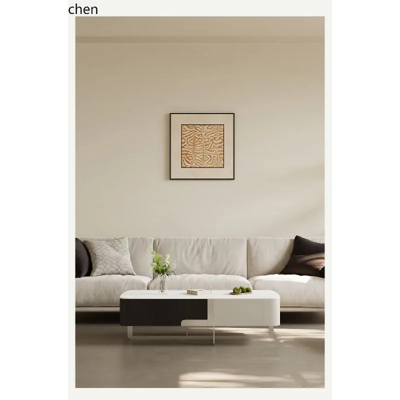 GU-19 New Rock Slab Creative Coffee Table TV Cabinet Set For Small Living Rooms With High-End Feel