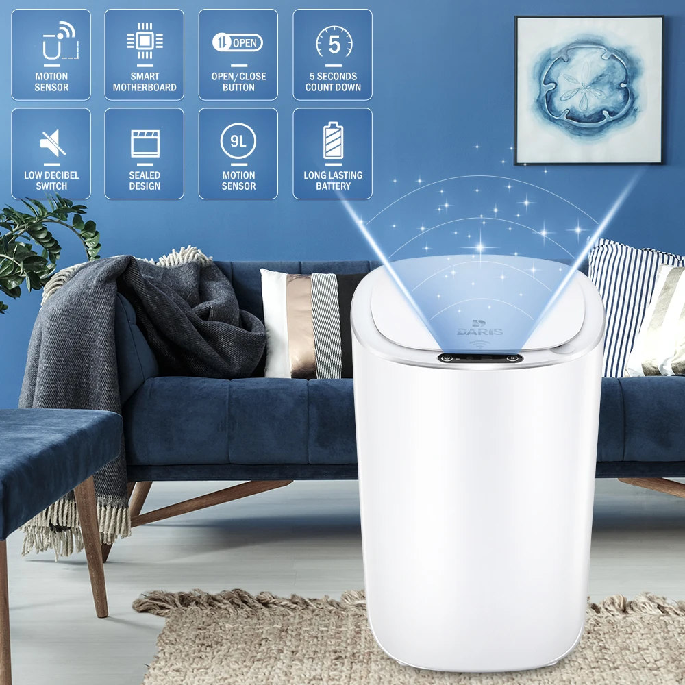 Sensor automático lixeira para cozinha Banheiro Branco Smart Trash Bin sala de estar Waterproof Electric Waste Bin 8.5-12L Capacidade