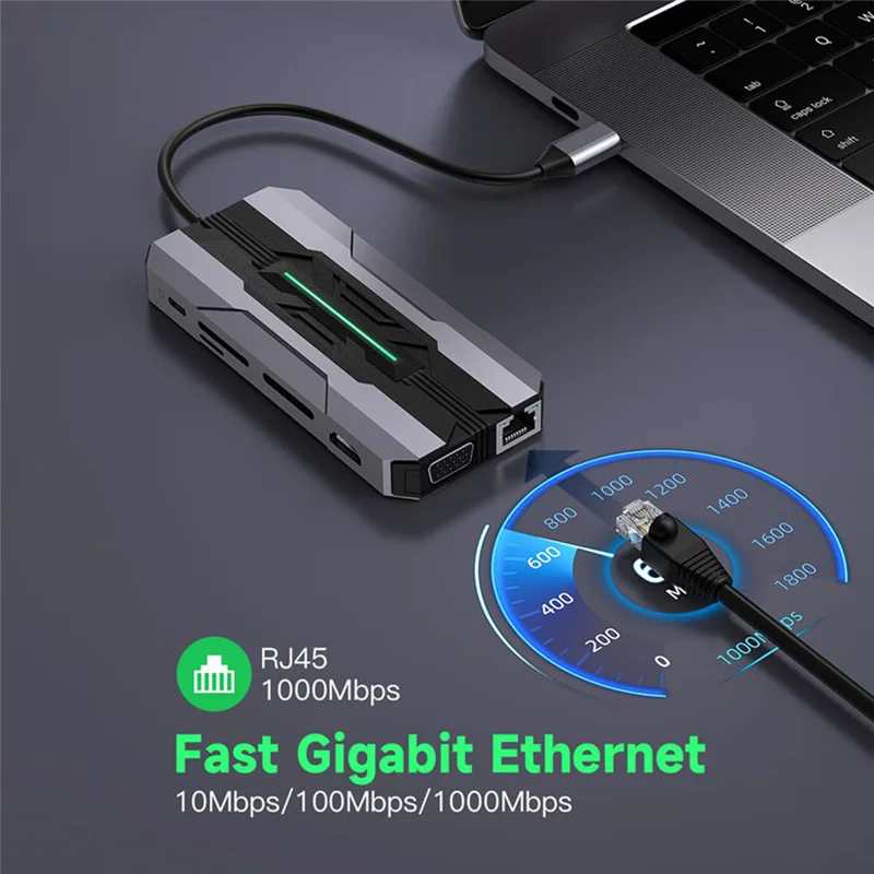 13-IN-1 USB C 허브 도킹 스테이션 SD 카드 리더기 1000M RJ45 호환 HDTV VGA USB 허브 3.0 PC 노트북용 어댑터 내구성