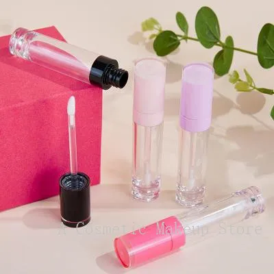 10/50pcs 8ml clear Plastic Thick-walled Lipgloss Empty Tube Cylindrical Lip Gloss Stick Packaging Container with Pink Black Lid