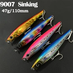 Señuelos de Pesca de pececillo de hundimiento pesado, 110mm, 47g, cebos artificiales de agua salada de fundición larga, tiro monstruo, equipo de Pesca Swimbait láser