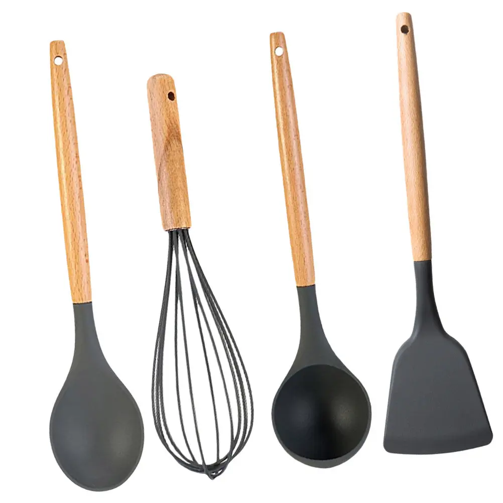 4Pcs Kitchen Cooking Scoop Set Long-Lasting Non-Stick Wooden Handle Heat Resistant Soup Spoon Frying Shovel Egg Breaker