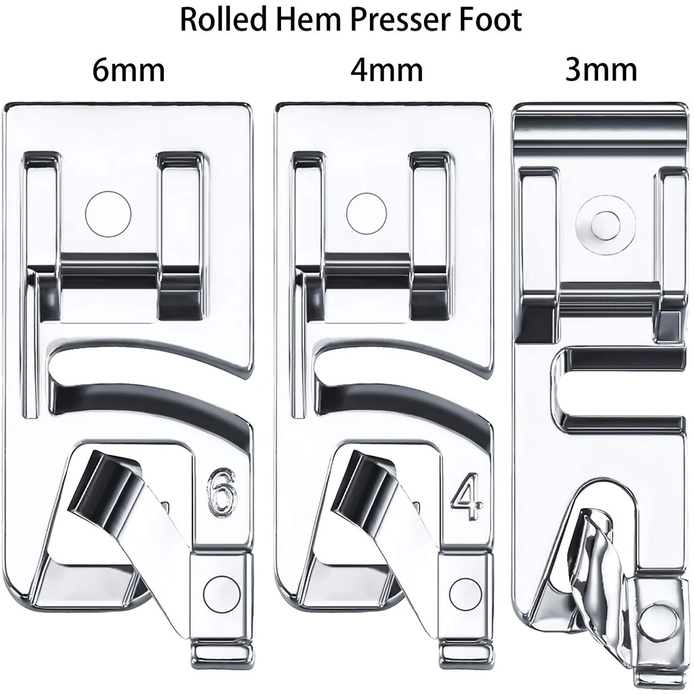 3MM/4MM/6MM Narrow Rolled Hem Presser Foot For Singer Brother Juki Babylock All Low Shank Snap-On Sewing Machine Accessories