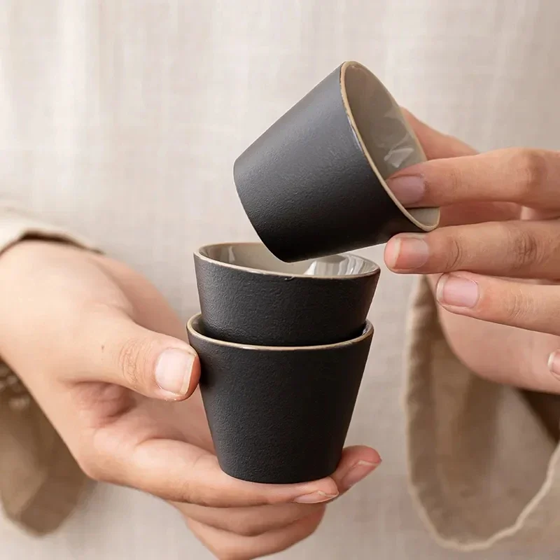 

black crockery ceramic teacup sets of 6 cups chinese kung fu cup 70ml