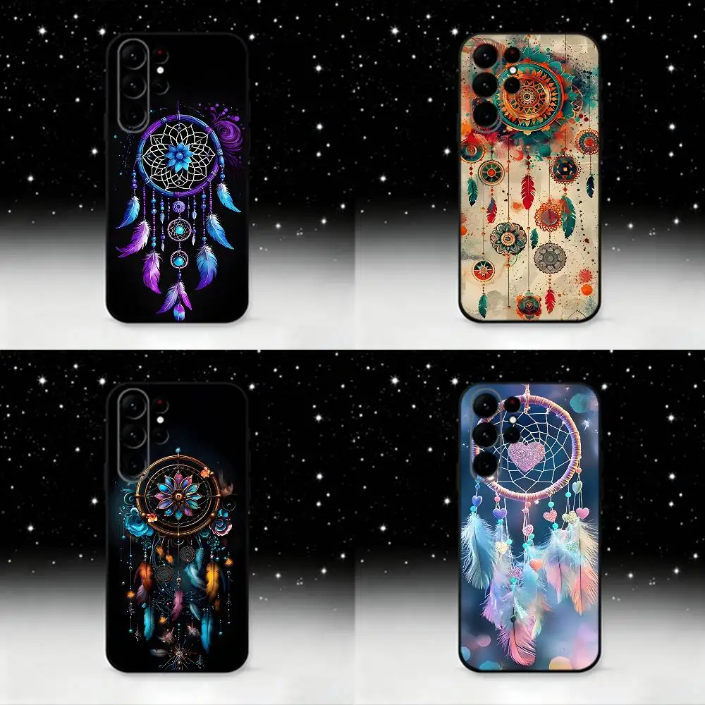 

Feather Art Dreamcatcher Phone Case For Samsung S25,S24 Ultra,S20,S30 plus,S22 plus,S23,S30 Ultra 5G Silicone Black Shell