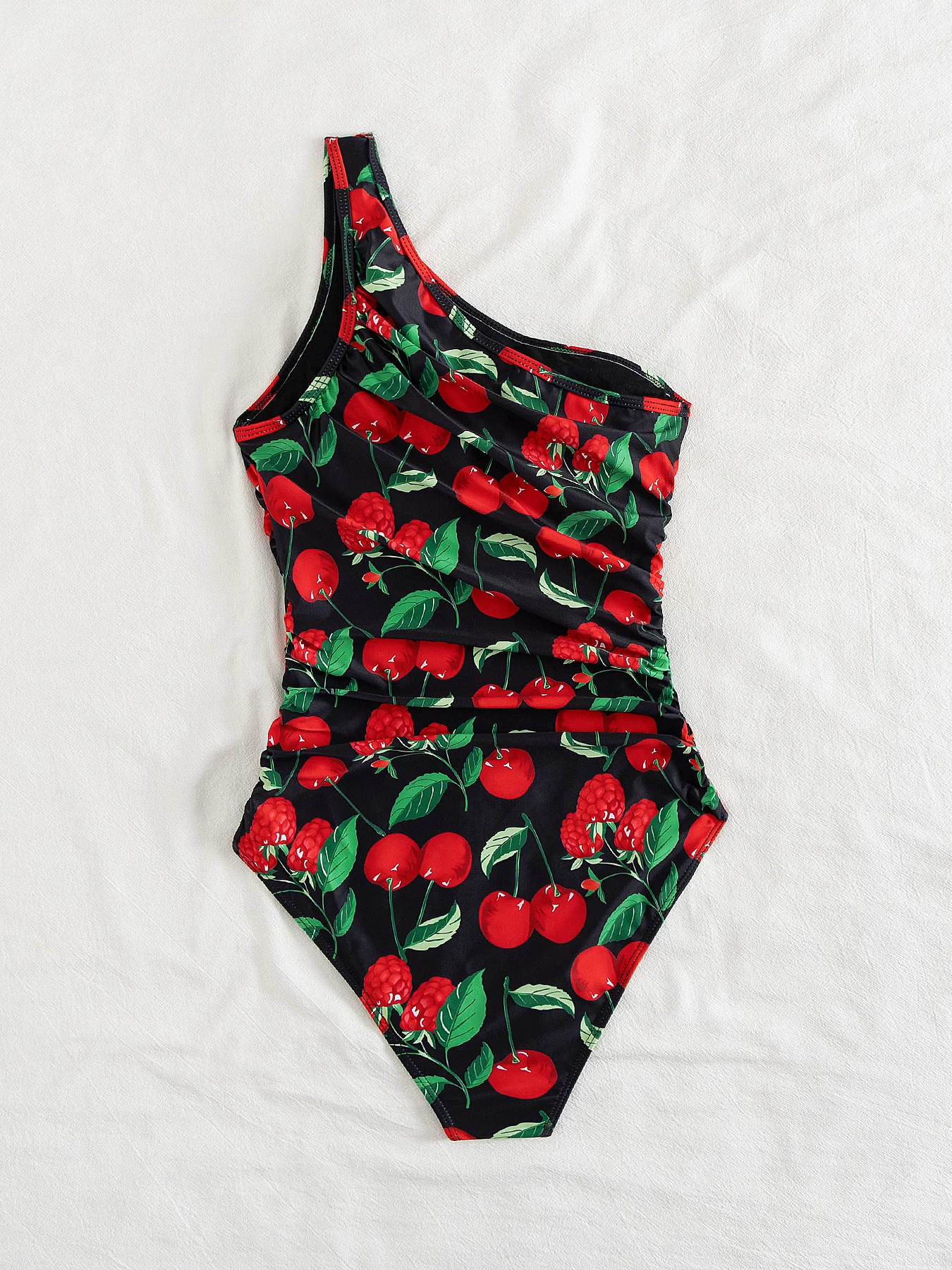Strój kąpielowy jednoczęściowy z seksownym nadrukiem wiśni na rok 2025, asymetryczny krój, idealny na plażę, imprezy przy basenie, letnie wyjazdy i wakacje.
