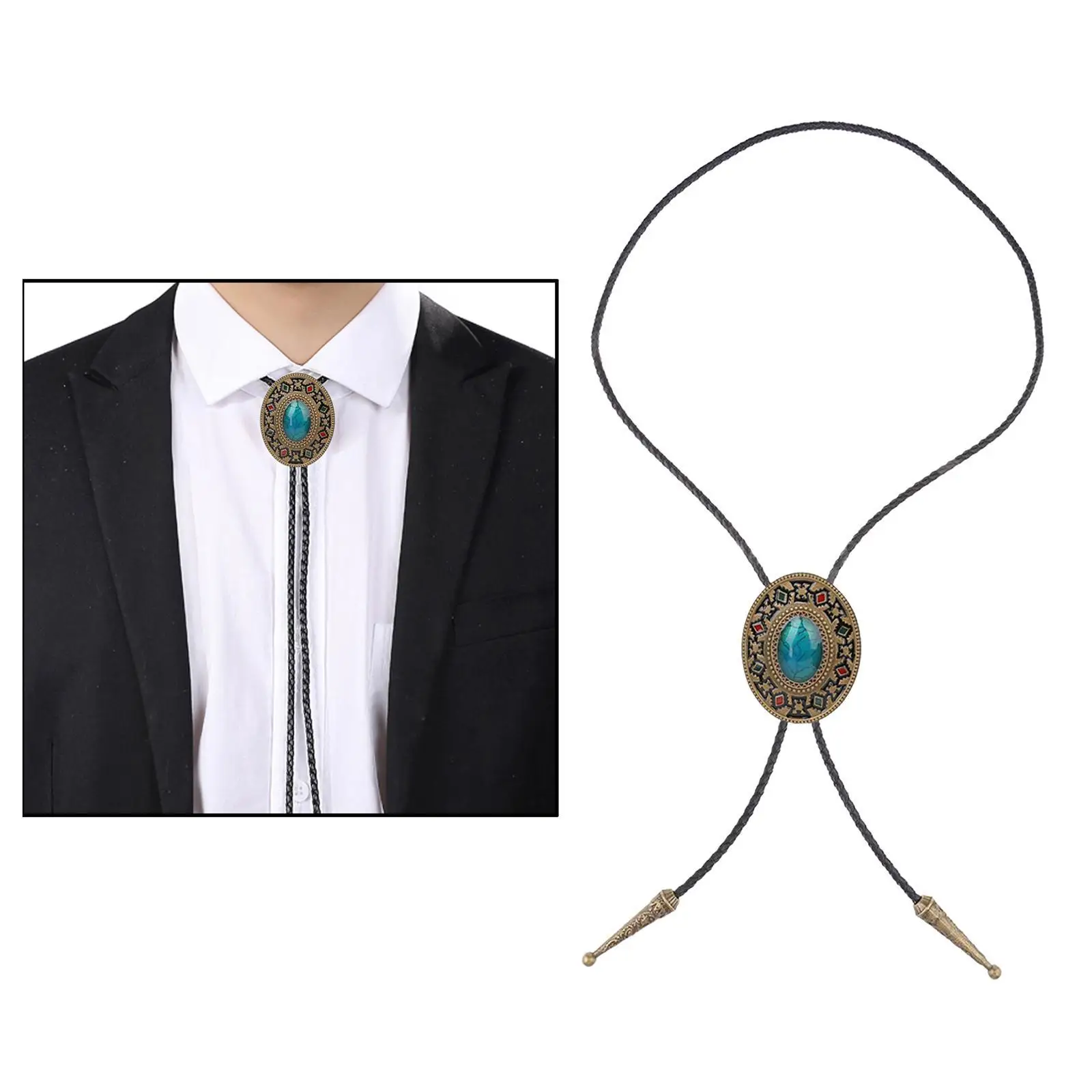 Cowboy Western Bolo Bootlace Tie on Black Cord for Fancy Dress Line Dancing