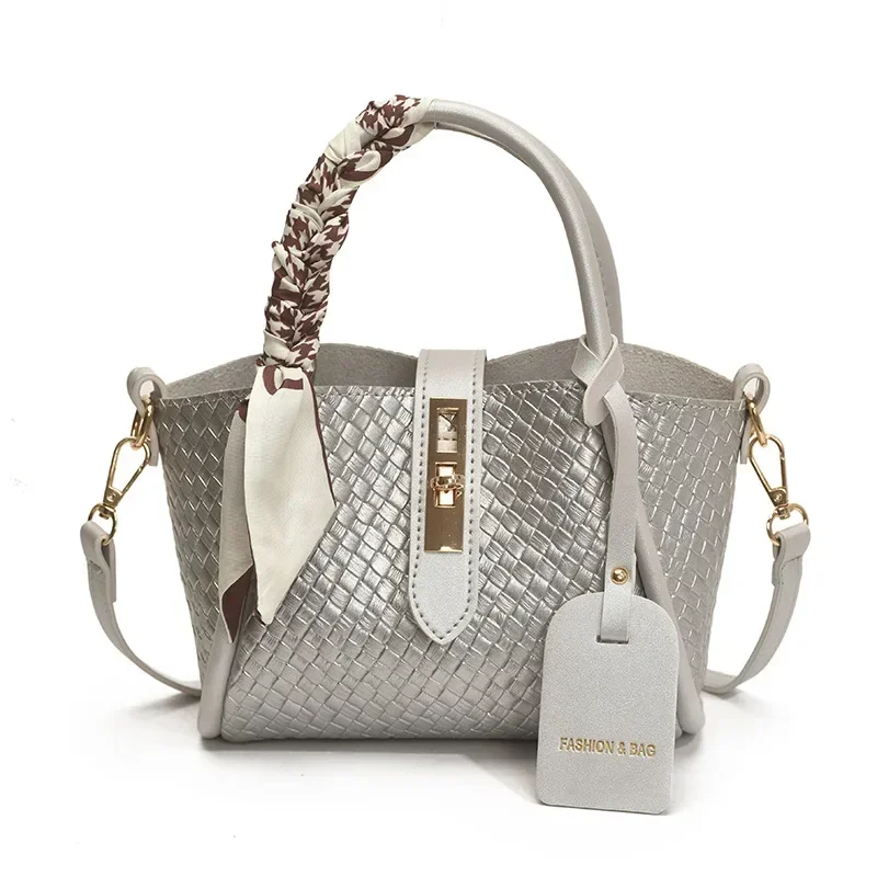 Heartbeat Sensor! 2025 Summer Textured Bucket Bag - Silk Scarf Trim, Bag with Pouch Design, Crossbody/Handheld