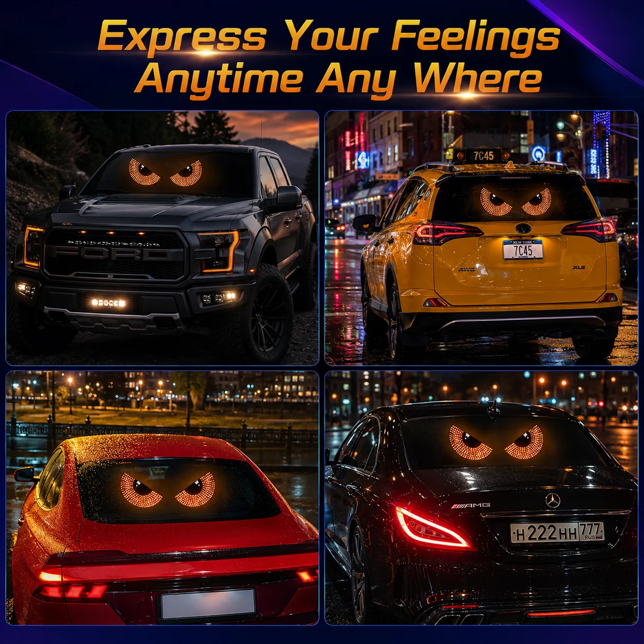 LED Devil Eyes Light for Car Windshield Rear Window Demon Eye Blinking Flicker Road Rage Signal Lamp USB Funny Gadget Yellow