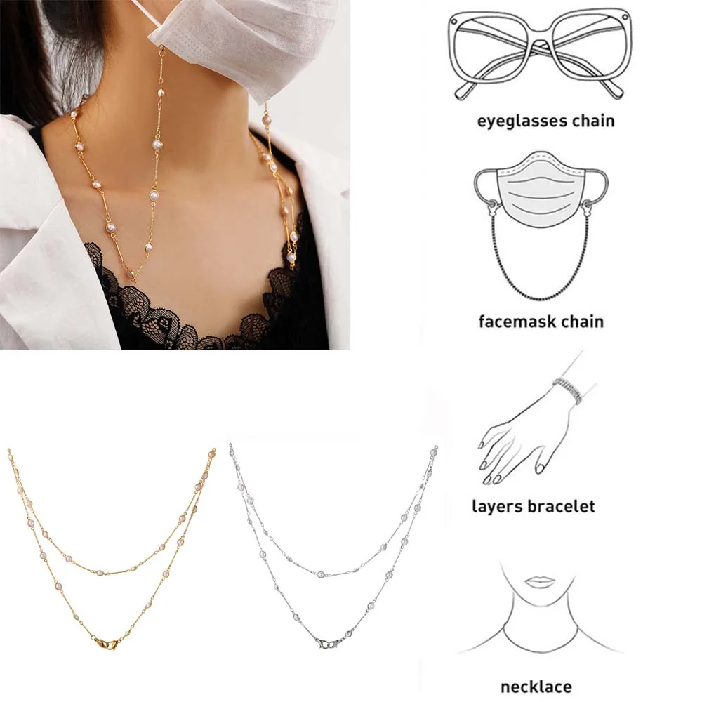 

Glasses Clips Non-slip Women Anti-lost Fashion Pearl Glasses Chain Metal Mask Rope Eyeglass Lanyard Mask Cord Holders