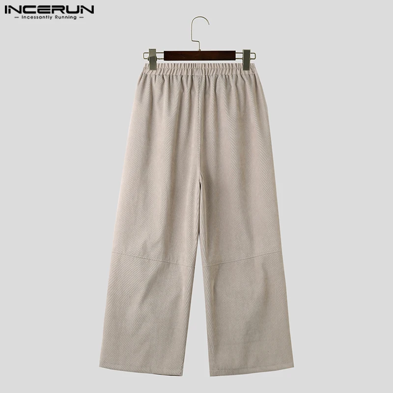 INCERUN-Pantalones largos de pana para hombre, ropa de calle informal, de pierna ancha, color sólido, S-5XL, estilo coreano, novedad de 2023